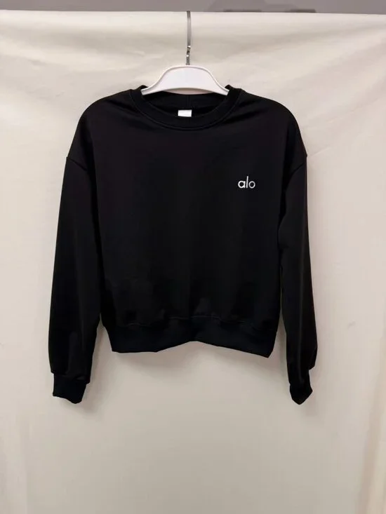 Alo Yoga Black Casual Sporty Cropped Crew Neck Sweatshirt, Size M. - Picture 2 of 8